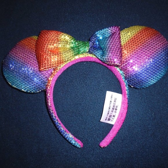 Disney Park Multi Colored Pride Ears Rainbow Headband Sequin Minnie Mouse - Picture 2 of 2